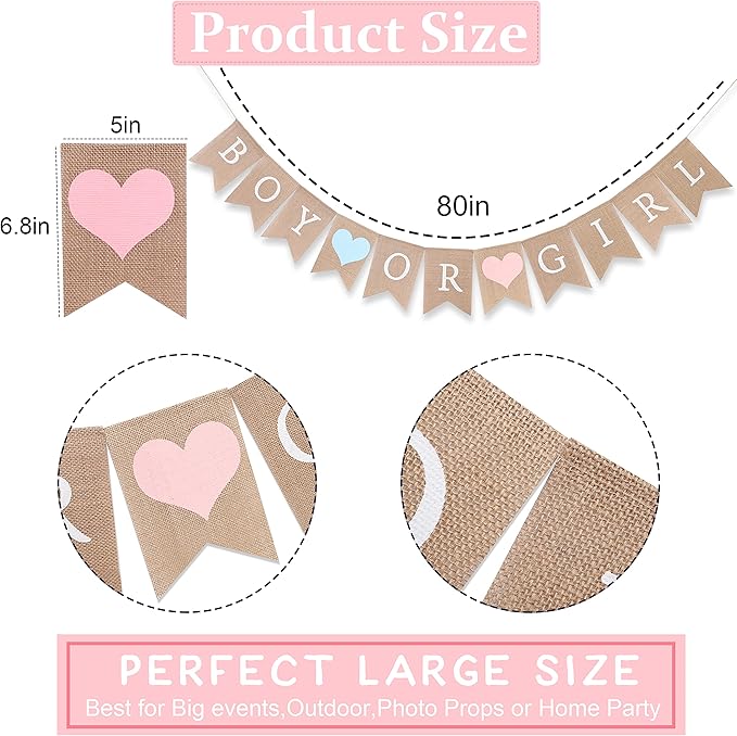 Boy or Girl Burlap Banner - Burlap Baby Shower Banner, Baby Shower Decorations, Gender Reveal, Rustic Girl Boy Shower Burlap Banner, Photo Decoration Props (Gender Reveal Banner)
