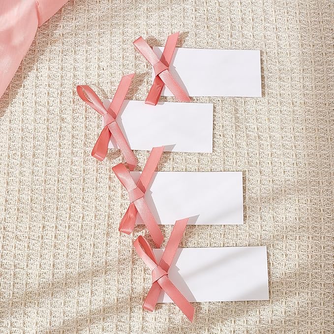 60pcs Place Cards for Table Setting.Name Table Cards Wedding Place Cards with Pink Ribbons. Can be Used for Wedding Banquet Table Decoration and Present Tags for Parties (Pink)