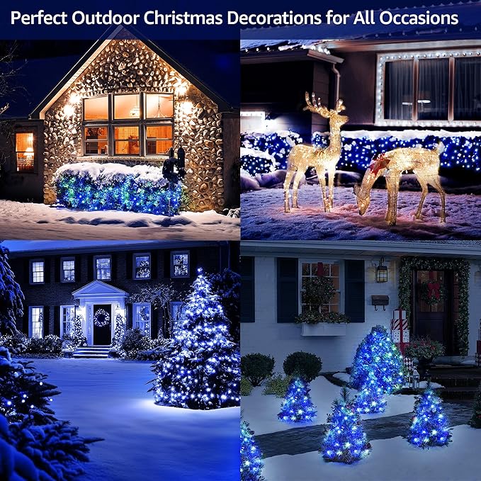 Led Christmas Net Lights White and Blue Outdoor Christmas Lights 160LED 5ftx7ft, Connectable Outdoor Indoor Fairy Mesh Net Light for Party, Yard, Patio, Trees, Shrubs, Bushes Decorations