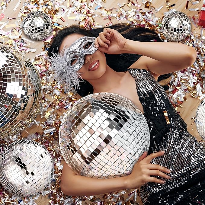 17 Pcs Disco Ball Decorations Assorted Size Disco Ball Ornaments, Mini Large Hanging Party Favors for Christmas New Year Weddings Decor Festival Stage Prop(12, 8, 6, 4, 3.2 Inch)