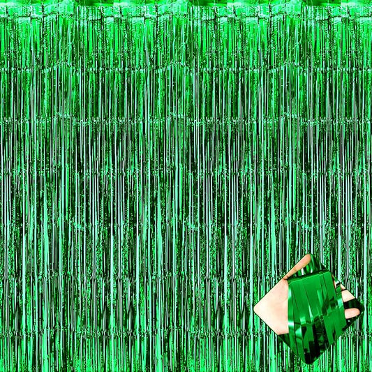 4 Pack 3.2Ft x 9.8Ft Green Foil Fringe Curtain Backdrop, Metallic Tinsel Foil Fringe Streamers Curtains for Party, Photo Booth Props, Birthday, Wedding, Christmas Party Decoration Supplies