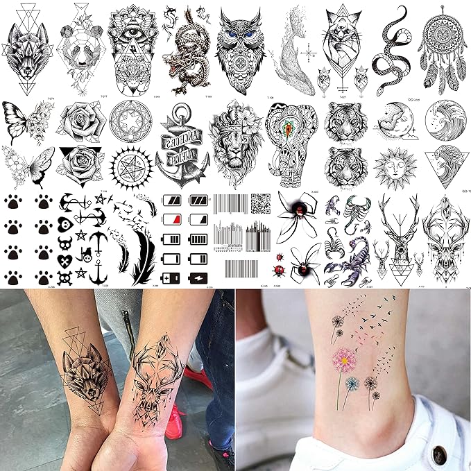 COKTAK 66 Sheets Small Black Animals Temporary Tattoos For Women Men Kids Finger Arm, Tiny Space Moon Halloween Tattoo Stickers Adults Teens Girls Boys Hands, Fake Tattoos That Look Real And Last Long