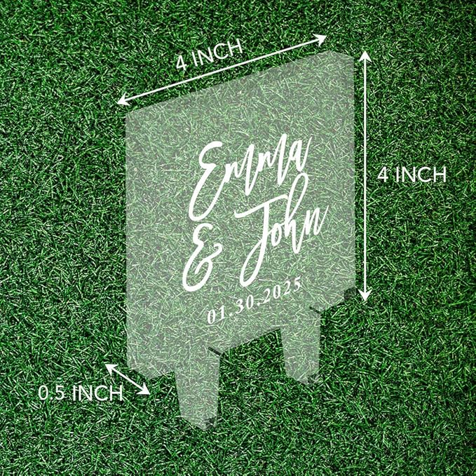 Andaz Press Simple Script With Date Custom Wedding Cake Topper, Acrylic Square Personalized Couple Cake Topper