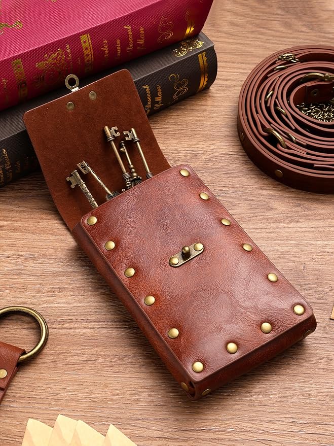 Ultrafun 3pcs Renaissance Belt Accessories Faux Leather Medieval Viking Chain Belt Bag Skirt Hike Ren Faire Costume