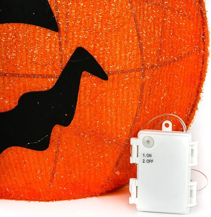 National Tree Company Pre Lit Lighted Sign Decoration, Orange, Pumpkin and Witch, LED Lights, Halloween Collection, 28 Inches