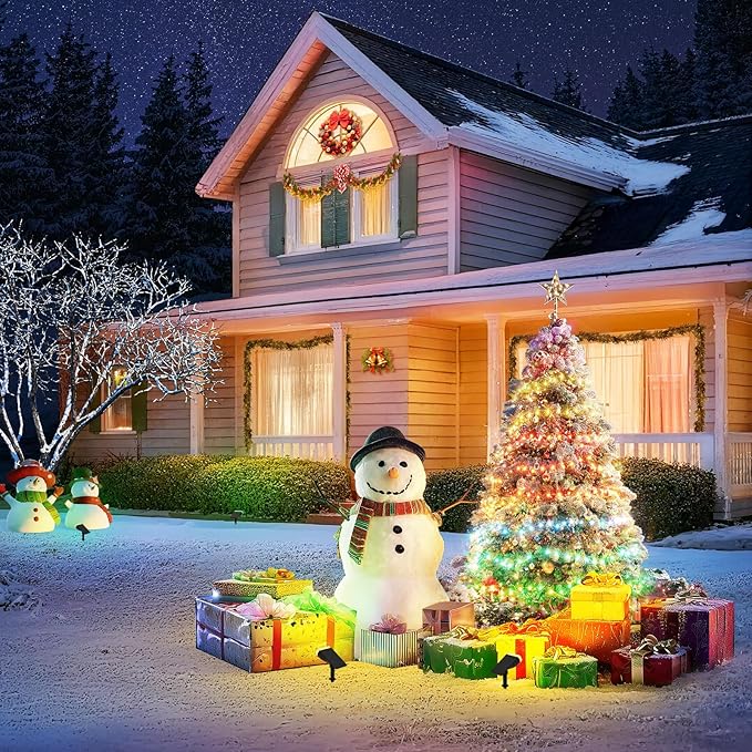 Linkind RGB Christmas Solar Lights Outdoor Waterproof IP67 StarRay Color Changing Spot Lights Outdoor for Yard Garden Pathway Holiday Christmas Decorations (Multicolor, 2 Pack)
