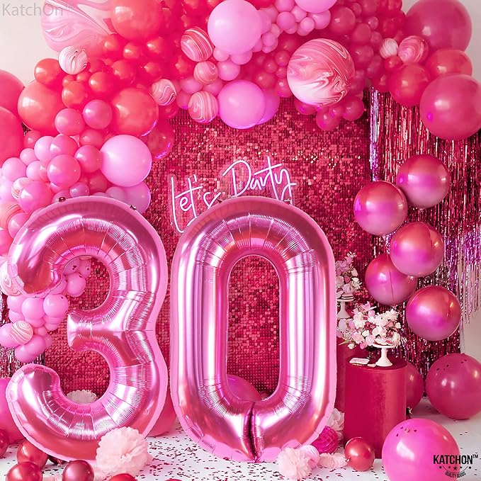 Katchon, Hot Pink 30 Balloon Numbers - Huge, 40 Inch | Foil Balloon for 30th Birthday Decorations for Women, Girls | Pink 30 balloon For Happy Anniversary Decorations