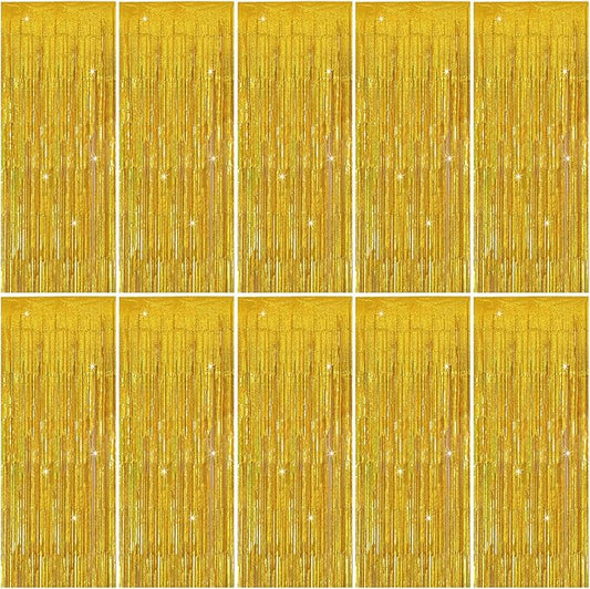 Tinsel Curtain Party Backdrop Gold Birthday Party Decorations 10 Packs Glitter Foil Fringe Curtain Party Decor Streamers Photo Booth for Birthday Christmas Wedding Halloween Graduation Decorations