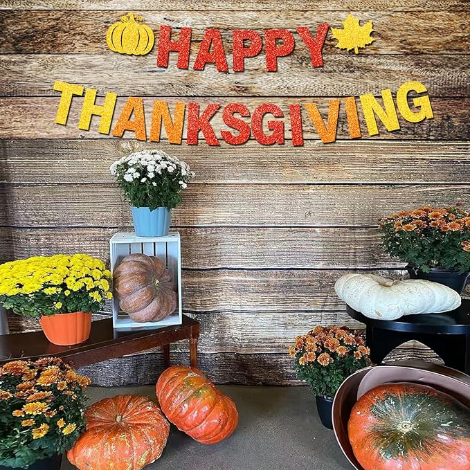 Happy Thanksgiving Decorations Orange Fall Banner Hanging Streamer Autumn Harvest Theme Party Decor for Mantle Fireplace