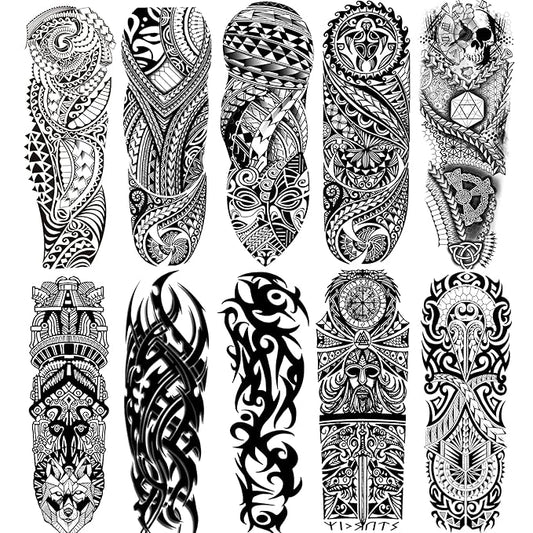 Totem Temporary Sleeve Tattoo for Men and Women Full Arm Fake Tribal Totem Tattoos for Adults Waterproof Realistic Sleeve Tattoos,10-Sheet