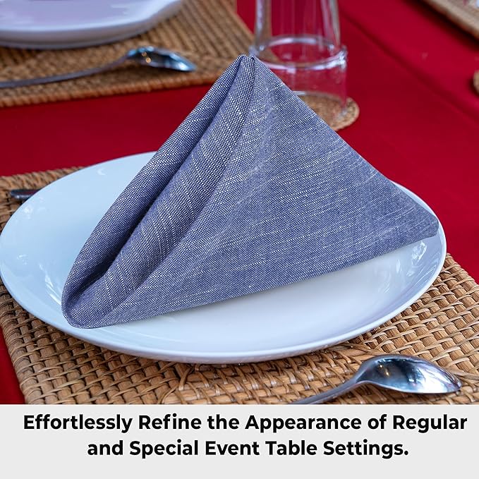 Urban Villa Cloth Napkins 100% Cotton Slub Absorbent Dinner Napkins (Set of 12) Oversized 20x20 Inches Blue White Chambray Soft Durable Reusable Washable Ideal for Everyday Use Premium Quality