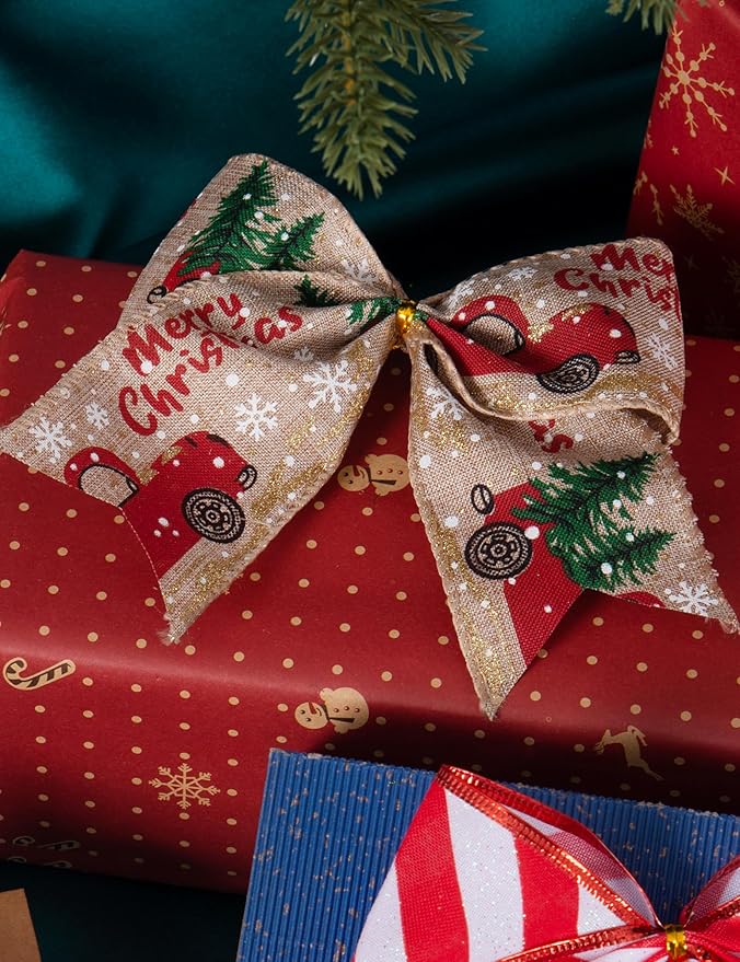 SIMISI RIBBON Christmas Tree Bows Wreaths Graland Xmas Party Decorations Red Truck Ornaments (6 * 6 Inches, 12 Pcs)