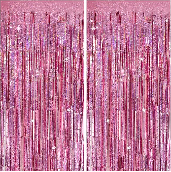 Tinsel Curtain Party Backdrop Pink Birthday Decorations 2 Packs Glitter Foil Fringe Curtain Party Decor Streamers Photo Booth for Birthday Christmas Wedding Halloween Graduation Decorations