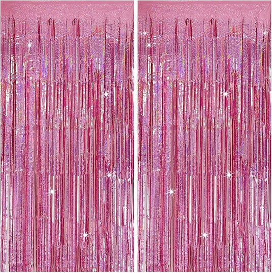 Tinsel Curtain Party Backdrop Pink Birthday Decorations 2 Packs Glitter Foil Fringe Curtain Party Decor Streamers Photo Booth for Birthday Christmas Wedding Halloween Graduation Decorations