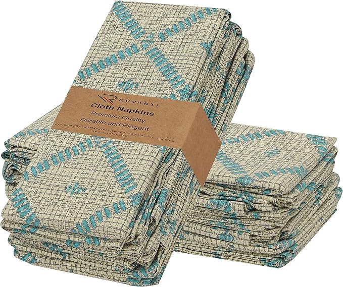 RUVANTI Cloth Napkins Set of 12 Cotton 100%, 18x18 Inches Napkins Cloth Washable, Soft, Absorbent. Cotton Napkins for Parties, Christmas, Thanksgiving, Weddings, Dinner Napkins Cloth - Linear