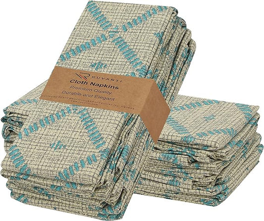RUVANTI Cloth Napkins Set of 12 Cotton 100%, 18x18 Inches Napkins Cloth Washable, Soft, Absorbent. Cotton Napkins for Parties, Christmas, Thanksgiving, Weddings, Dinner Napkins Cloth - Linear