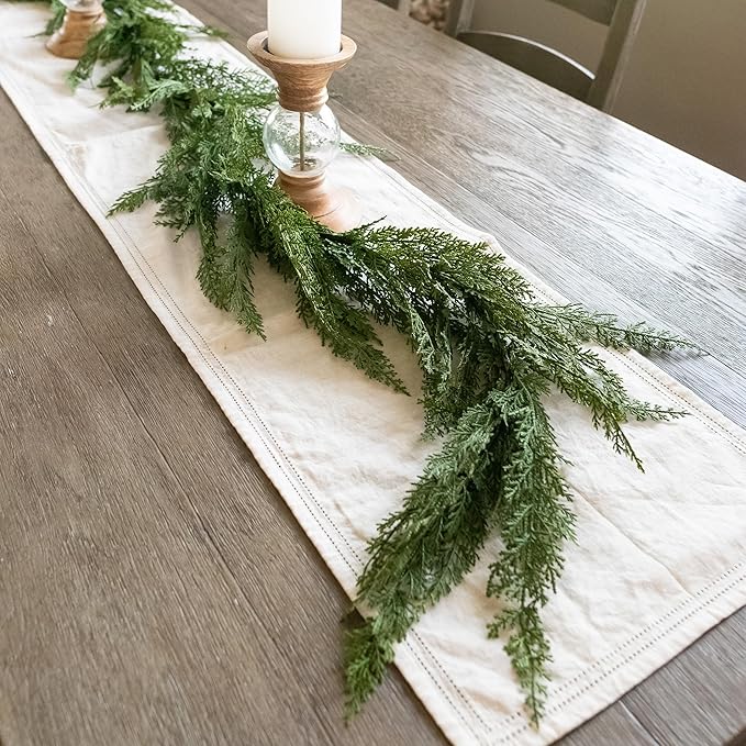 6ft Real Touch Cedar Garland Artificial Realistic 6 ft, Faux Cedar Garland Realistic, Realistic Christmas Garland for Mantle, Stairs, Table, Fireplace Real Touch Garlands Fireplace