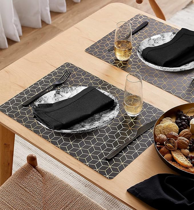 Palisa Cloth Dinner Napkins with Hemstitched Detailing & Mitered Corners Set of 4 (18x18 Inches) Black - Cotton Reusable Dinner Napkins - Perfect for Weddings & Everyday Use