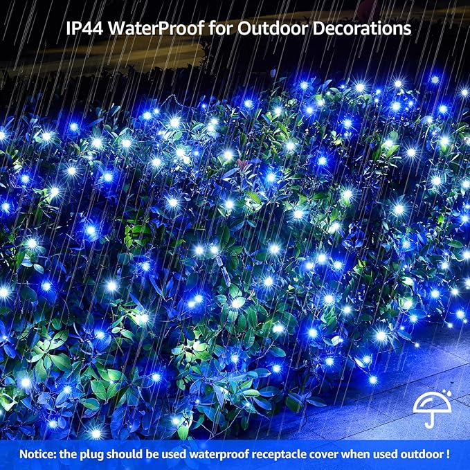 Led Christmas Net Lights White and Blue Outdoor Christmas Lights 160LED 5ftx7ft, Connectable Outdoor Indoor Fairy Mesh Net Light for Party, Yard, Patio, Trees, Shrubs, Bushes Decorations