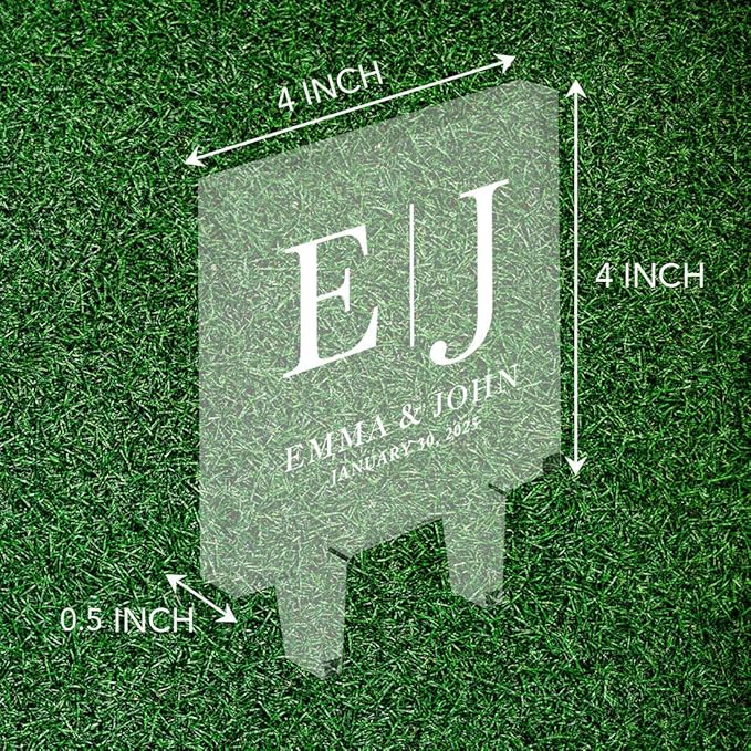 Andaz Press Clean Modern Initials With Date Custom Wedding Cake Topper, Acrylic Square Personalized Couple Cake Topper