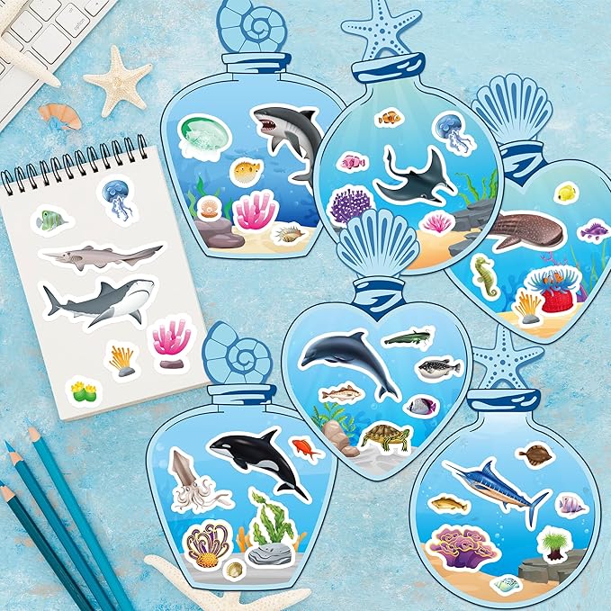 CY2SIDE Sea Animal Scene Stickers - 12PCS Under The Sea Scene Stickers Art Craft for Kids Make Your Own Ocean Animal Sticker DIY Summer Party Games for Classroom Activities for Classroom Reward