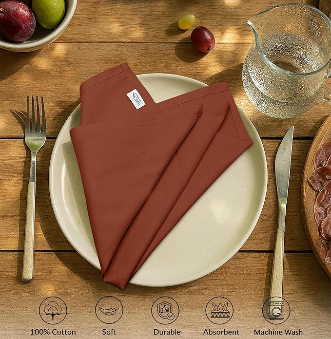 Ruvanti Premium Cloth Napkins Set of 6, 18x18 Inches, 100% Cotton, Washable, Soft & Absorbent, Perfect for Wedding, Christmas, ‎Thanksgiving Dinners - Rust