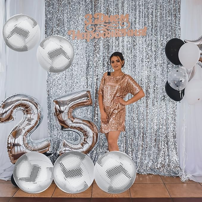HyDren 4 Set Inflatable Disco Ball with Cover Foldable Hanging Mirror Disco Ornaments for Christmas Wedding Birthday Baby Shower Bachelorette Party Indoor Outdoor (16 Inch)
