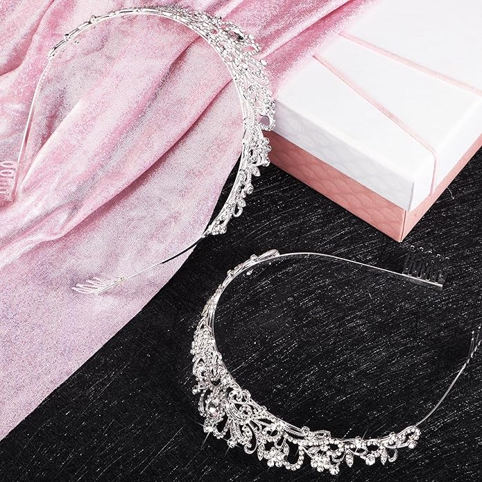 8 Pieces Silver Princess Tiaras for Girls Crystal Princess Crowns for Women Elegant Tiaras with Combs Birthday Crown Bride Headbands Bridal Wedding Prom Birthday Party Cosplay Hair Accessories