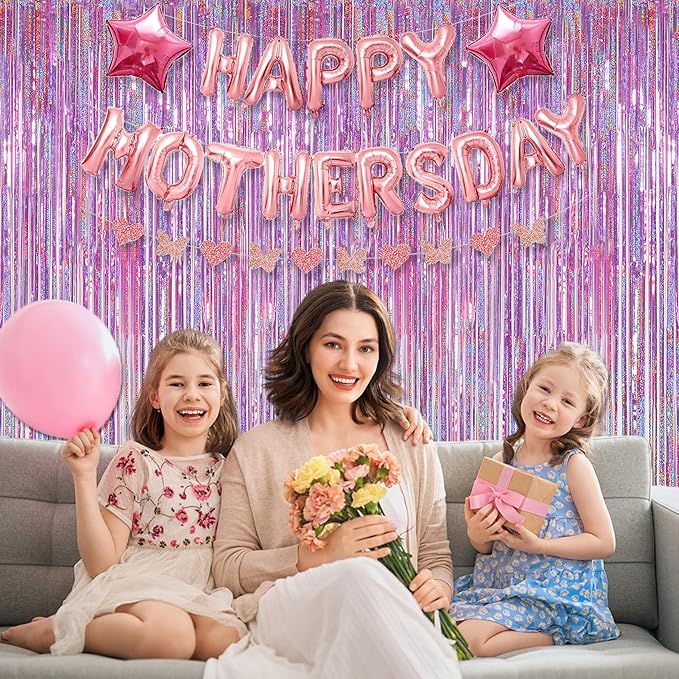 Melsan 3 Pack 3.2 x 8.2 ft Sparkling Pinkish Purple Tinsel Fringe Curtain Backdrop k pop Demon Hunters Party Decorations Glitter Decor for Birthdays, Bachelorette, Weddings, Photo Booth