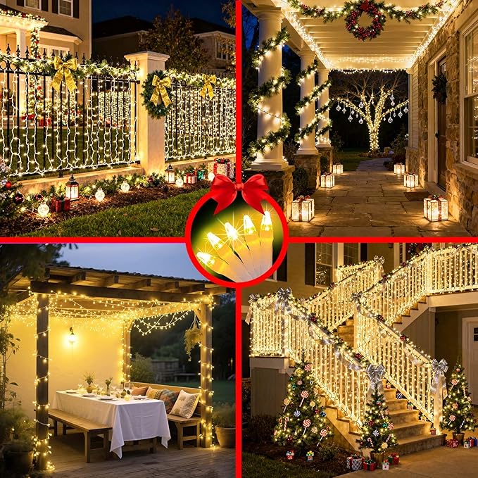 340 LED 90FT Christmas String Lights Outdoor, 12 Pro Modes and Timer Memory & Brightness, Plug in Outdoor Waterproof Clear Wire Twinkle Light for for Xmas Yard Tree Wedding Party Decor (Warm White)