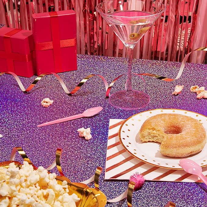 2 pcs Purple Holographic Plastic Tablecloths Laser Table Covers 40" x 108" Foil Disposable Table Cloths for Party Birthday Wedding Christmas Holiday Party Decorations