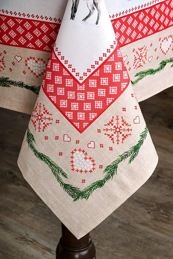 Maison d' Hermine Table Cloth Rectangle Table 100% Cotton 70 x 140 Inches Fall Tablecloth Reusable Everyday Use for Thanksgiving Christmas Decorations Dining Farmhouse Party (Rural Christmas)