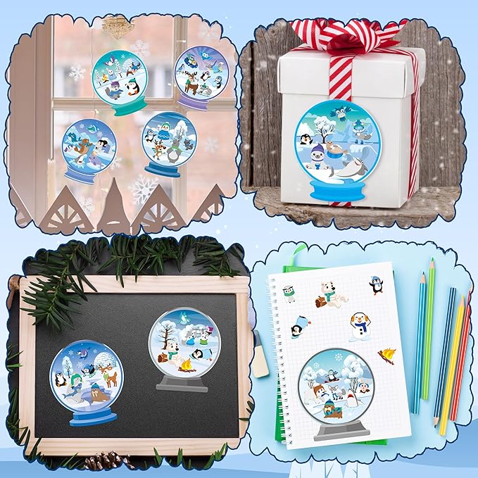 CY2SIDE Winter Polar Animals Make-a-Face Sticker Sheets - 40PCS Make Your Own Winter Crystal Ball Stickers Craft Games for Kids School Rewards DIY Winter Christmas Party Favors for Kids Home Project