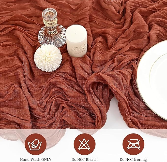 24 Pack Cheesecloth Table Runner, 35x120 Inch Terracotta Table Runners Rustic Burnt Orange Cheese Cloth Boho Gauze Semi Sheer Runner for Wedding Baby Shower Fall Thanksgiving Home Decor
