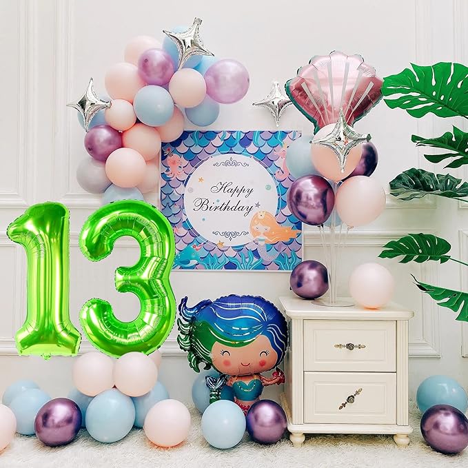 Smlpuame 40 inch Number Balloon 0-9 Green Large Number 13 Balloons,Digital Balloons for Birthday Party Celebration Decorations Supplies, Helium Foil Number Balloons for Wedding Anniversary