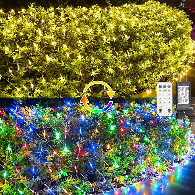 11.5ft x 5ft Color Changing Christmas Net Lights, 360 LED Bush Mesh Light with Remote, 11 Modes Color Changing Warm White & Multicolor Christmas Lights, Plug in Fairy Twinkle Light for Yard Xmas Decor