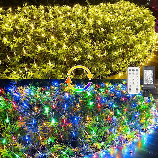 11.5ft x 5ft Color Changing Christmas Net Lights, 360 LED Bush Mesh Light with Remote, 11 Modes Color Changing Warm White & Multicolor Christmas Lights, Plug in Fairy Twinkle Light for Yard Xmas Decor
