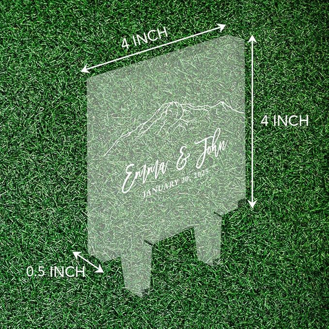 Andaz Press Rustic Mountain Forest Custom Wedding Cake Topper, Acrylic Square Personalized Couple Cake Topper