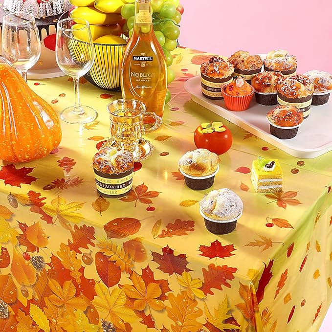 Fall Maple Leaves Tablecloth Thanksgiving Fall Party Table Cover Autumn Maple Leaves Table Cover Fall Plastic Table Decoration for Harvest Festival Party Dinner Home Table Supplies Decor (3 Pieces)