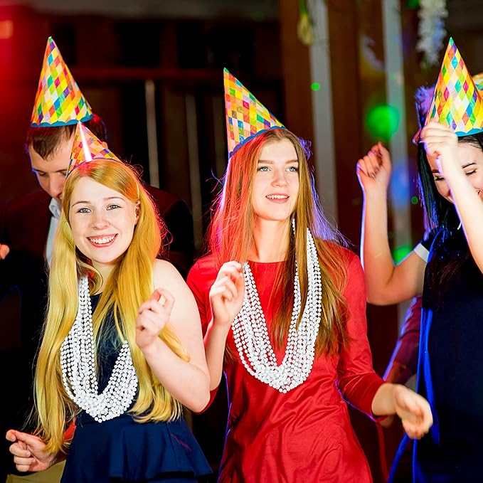 100 PCS White Bead Necklaces, 33" White Mardi Gras Beads, Christmas Beads Necklaces, 4th of July Beads Necklaces, Parade Throws Accessories for Christmas Independence Day New Year Party Favors