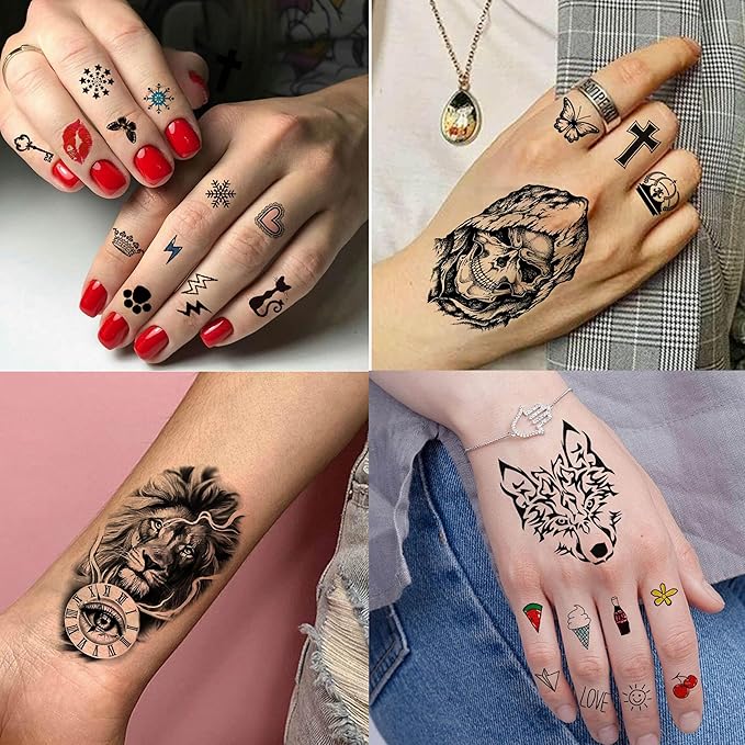 60 Sheets 3D Cool Lion Tiger Temporary Tattoos For Men Women Arm Finger Hands, Small Scary Devil Skull Skeleton Fake Tattoos For Adult Teens Halloween, Black Wolf Dragon Realistic Tatoo Sticker