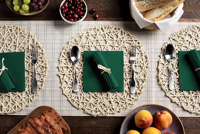 Linen-Feel Colored Paper Napkins - Decortive Cloth-Like GREEN Luncheon Napkins - Soft And Absorbent. For Christmas, Kitchen, Party, Wedding, Dinner Or Any Occasion. (Pack of 50)