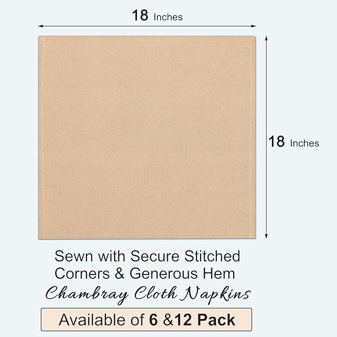 Ruvanti Cloth Napkins Set of 6, 18x18 Reusable Napkins Cloth Washable, Soft & Durable Table Napkin, Poly Cotton Fabric Dinner Napkins for Parties, Christmas, Thanksgiving, Weddings - Honey