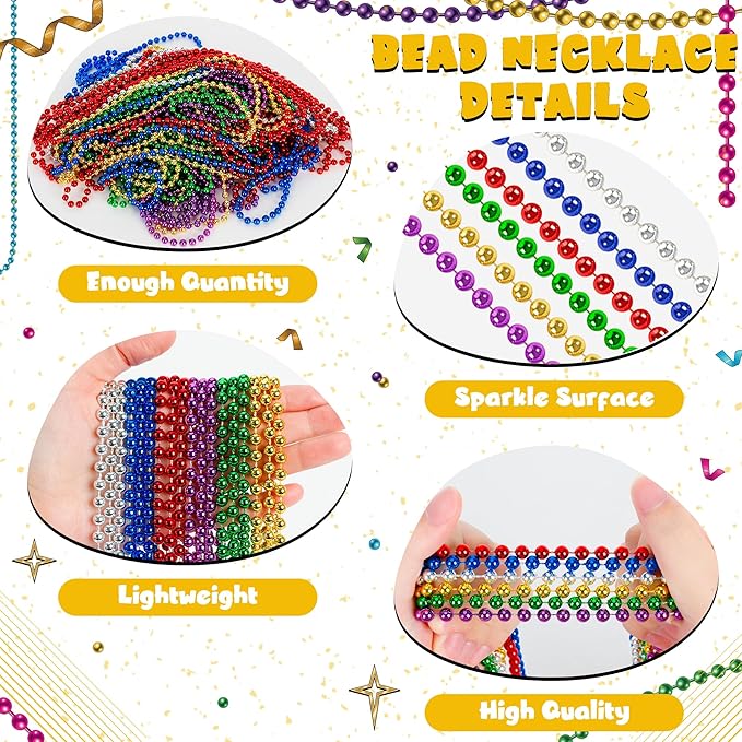 24 PCS Mardi Gras Beads, 33" Assorted Colors Carnival Beaded Necklaces, 6 Colors Bead Necklace Party Supplies, Round Beaded Costume Necklaces for Festive Event Accessories Parade Throws Favors