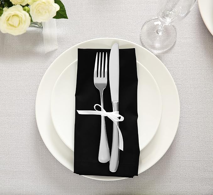Utopia Kitchen Black Cloth Napkins [12 Pack, 20x20 Inch] Absorbent Cotton Blend Washable and Reusable for Dinner, Restaurant, Lunch, Wedding and Hotel