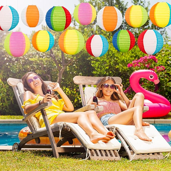 ‎Renbuzhu 15Pcs Pool Party Decorations Beach Ball Paper Lanterns - Summer Luau Themed Hanging Decor for Home Birthday Outdoor Indoor