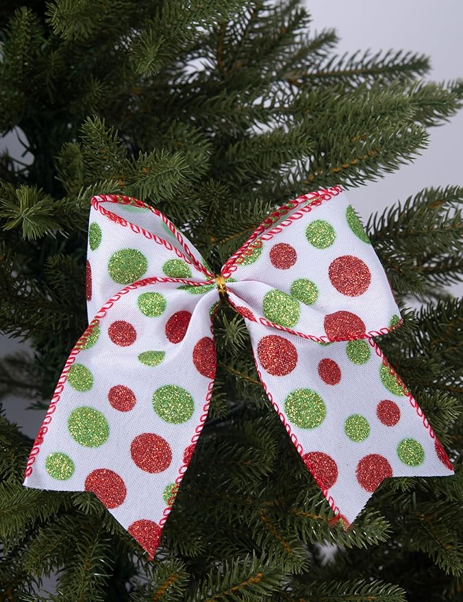SIMISI RIBBON Christmas Tree Bows Wreaths Graland Xmas Party Decorations Red Green Polka Dot Ornaments (6 * 6 Inches, 12 Pcs)