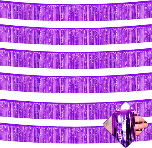 6 Pack 10 Feet Foil Fringe Garland Metallic Tinsel Streamers Banner Wall Hanging Curtain Backdrop for Parade Floats, Bachelorette, Wedding, Birthday, Halloween, Christmas Party Decorations(Purple)