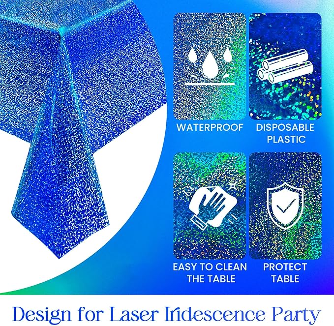 1 pcs Royal Blue Holographic Party Tablecloth 40" x 108" Iridescence Plastic Table Cloth Navy Blue Sparkly Table Covers for Graduation 4th of July Birthday Winter Christmas Party Decoration