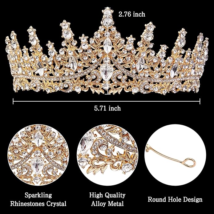 Gold Crown for Women Crystal Princess Tiaras Rhinestone Queen Headband Wedding Bridal Hair Accessories Birthday Prom Pageant Party Coming of Age Ceremony Photo Props